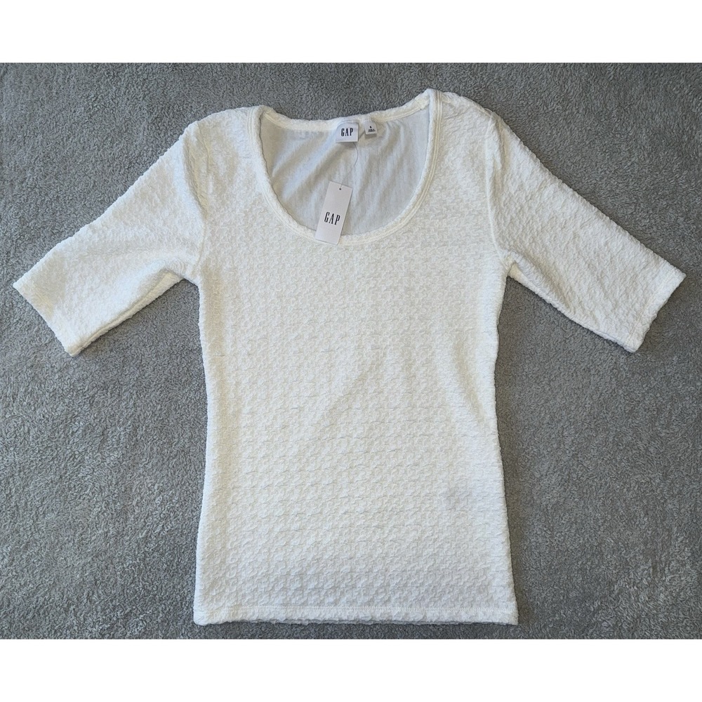 NWT Gap 3/4 Sleeve Cream‎ Textured Top Women's Size Small